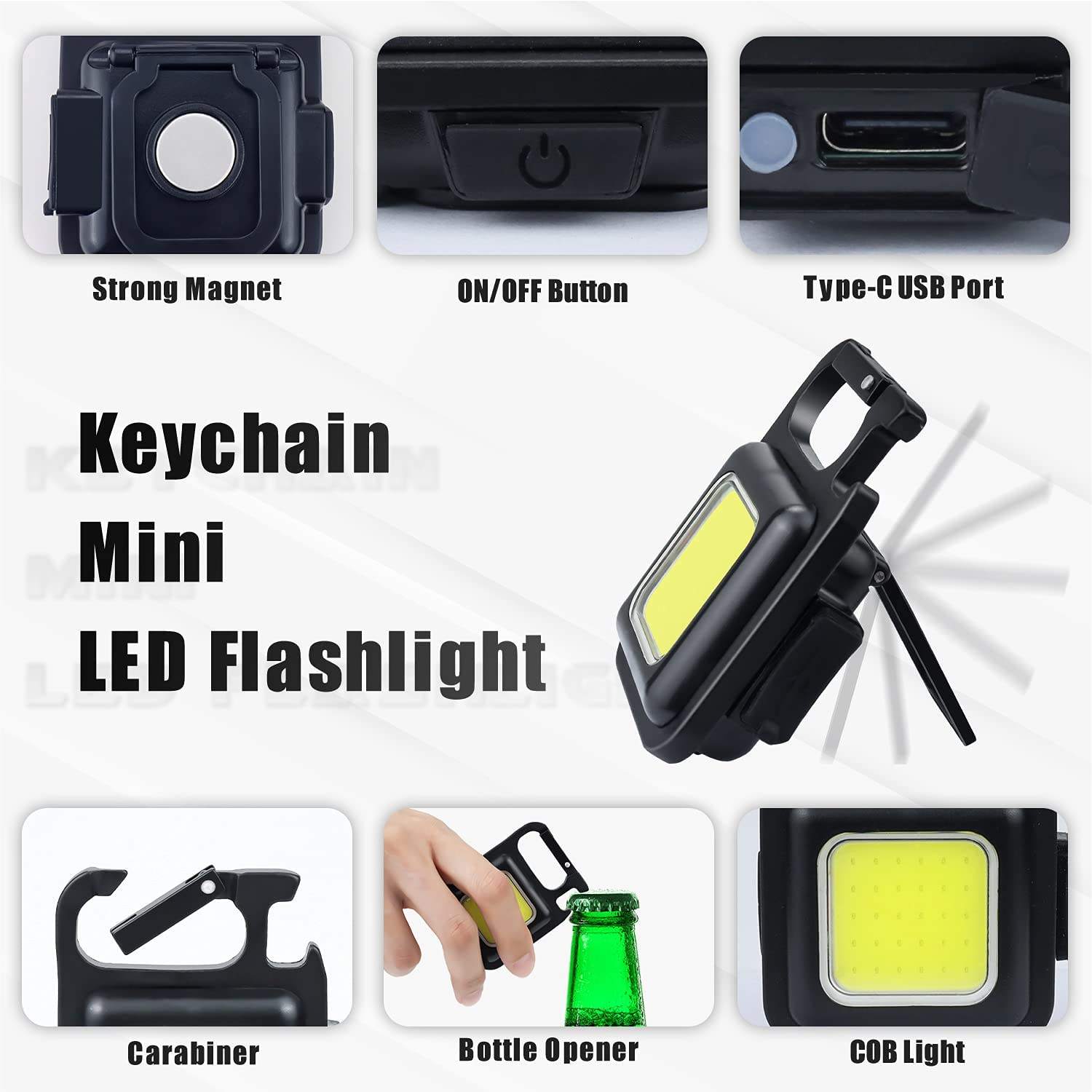 Mini COB Work Light Type C Rechargeable Magnetic Keychain Lamp