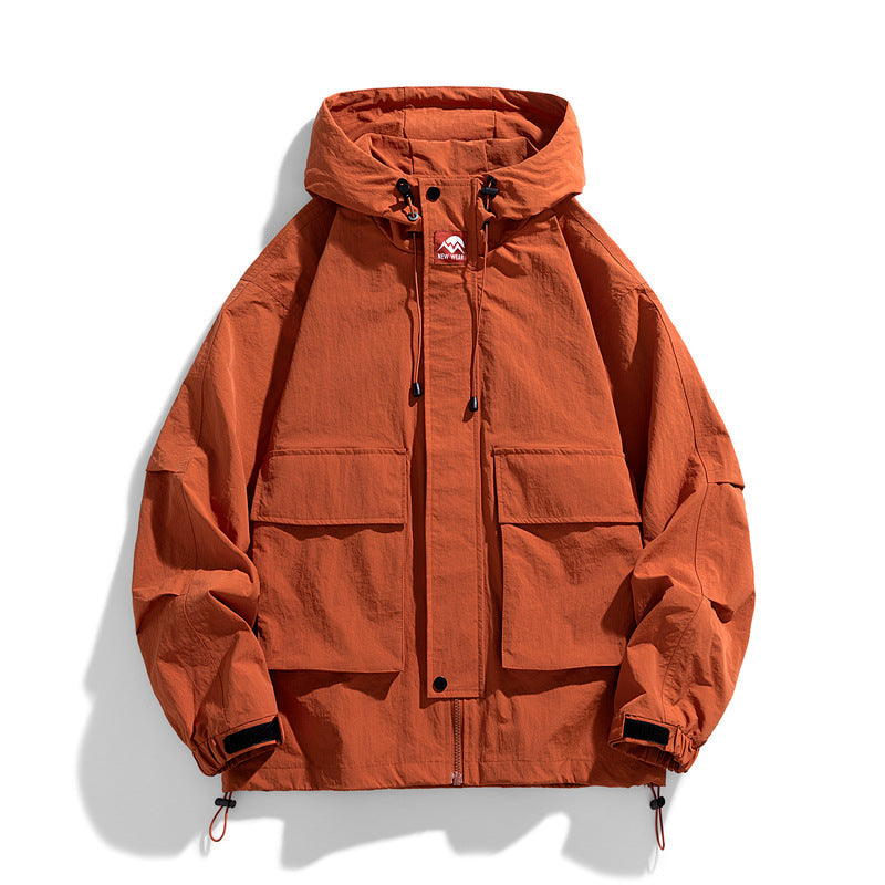 Outdoor Windproof Waterproof Hooded Jacket Loose Fit Workwear Style