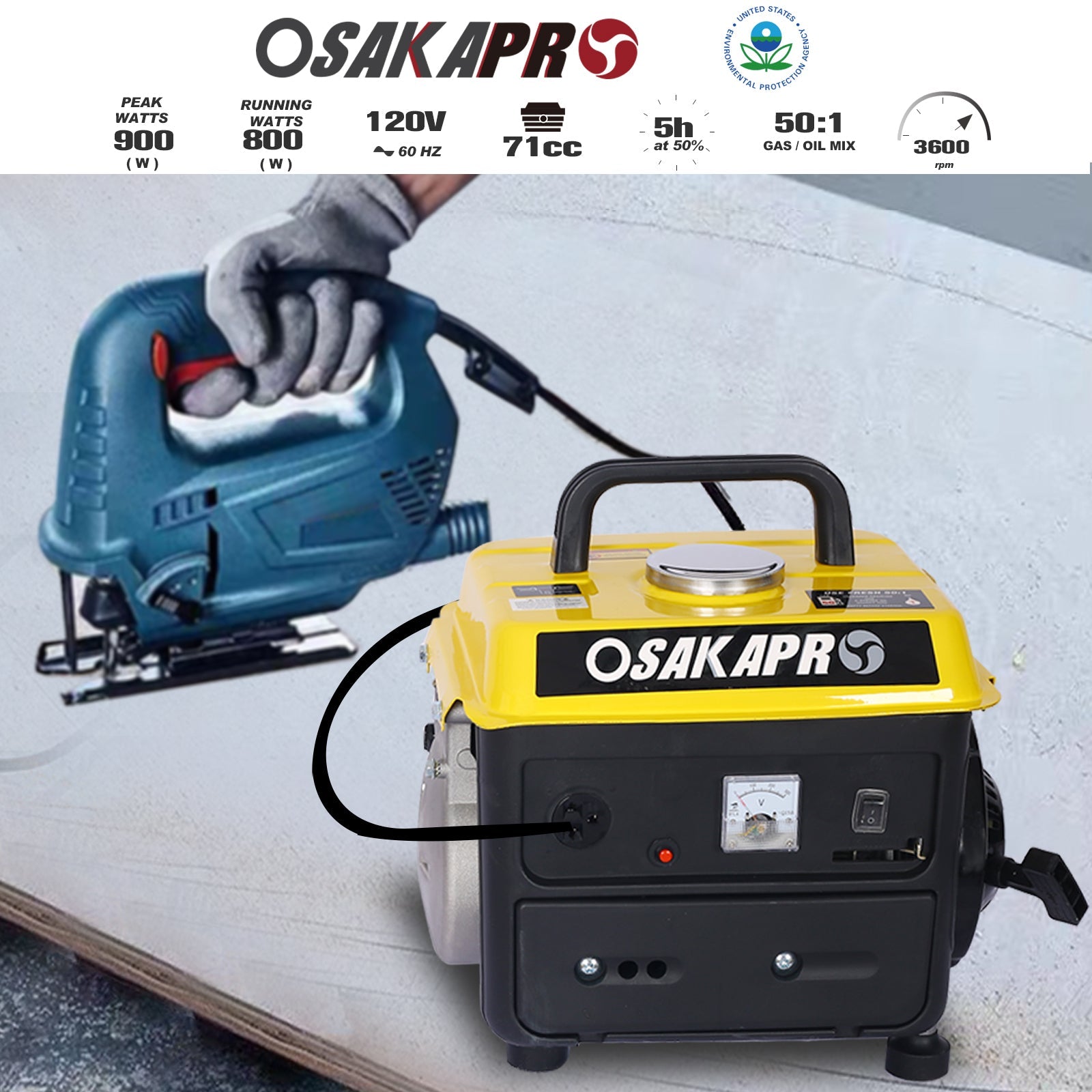 Portable Gas Generator Low Noise Steel Outdoor Home Backup Power