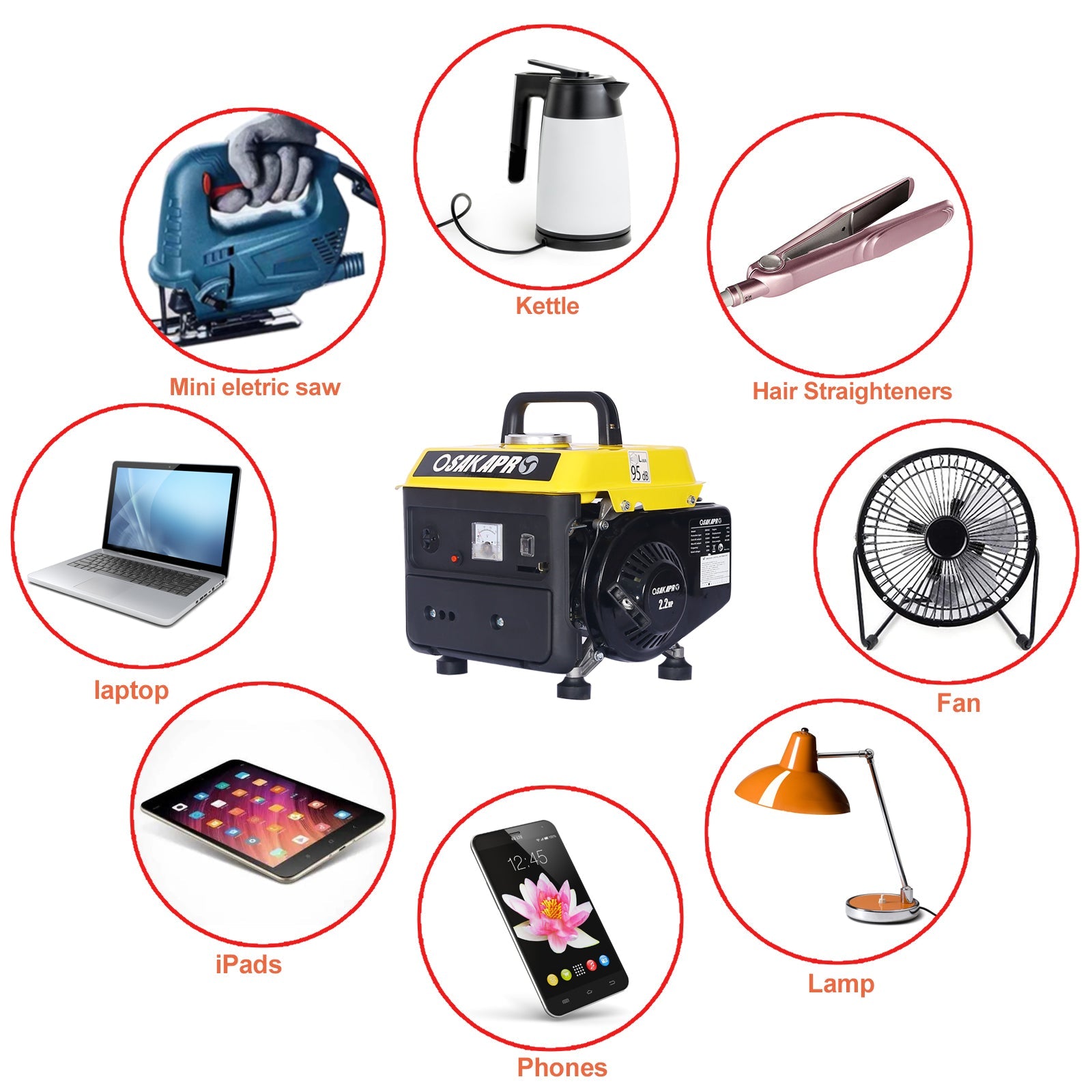 Portable Gas Generator Low Noise Steel Outdoor Home Backup Power