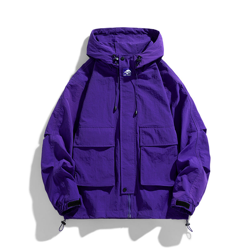 Outdoor Windproof Waterproof Hooded Jacket Loose Fit Workwear Style