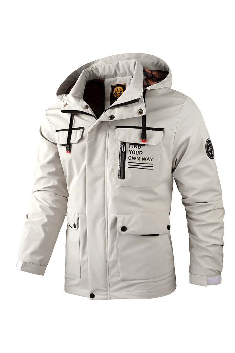 Mens Casual Windbreaker Jacket Hooded Waterproof Winter Soft Shell Coat