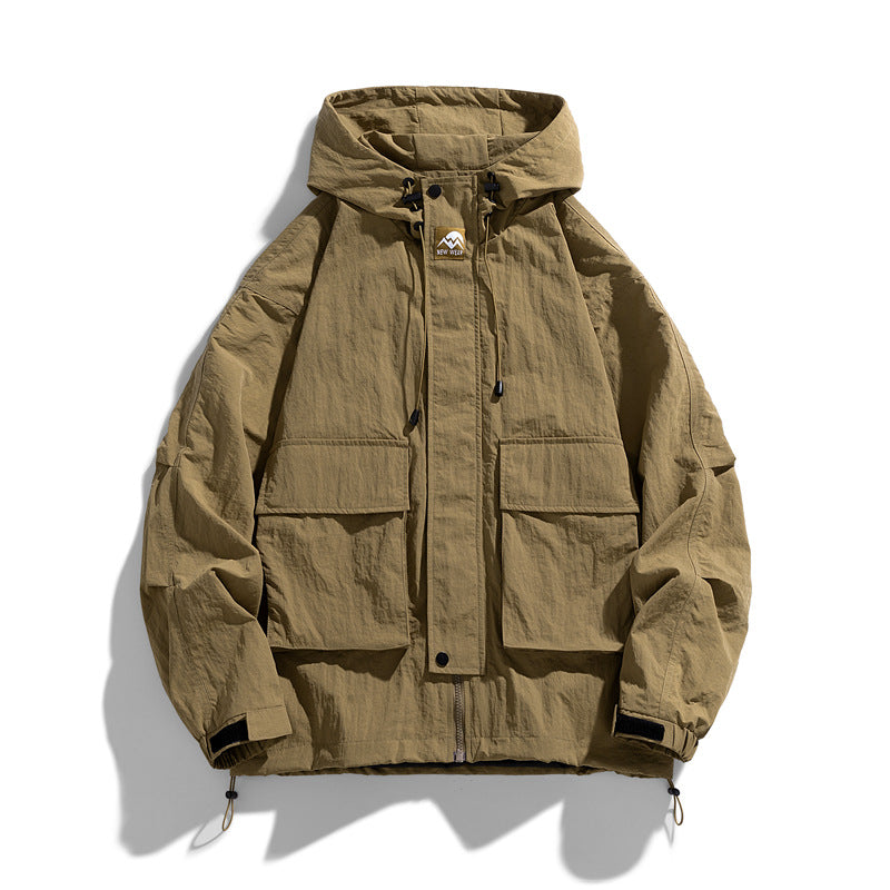 Outdoor Windproof Waterproof Hooded Jacket Loose Fit Workwear Style