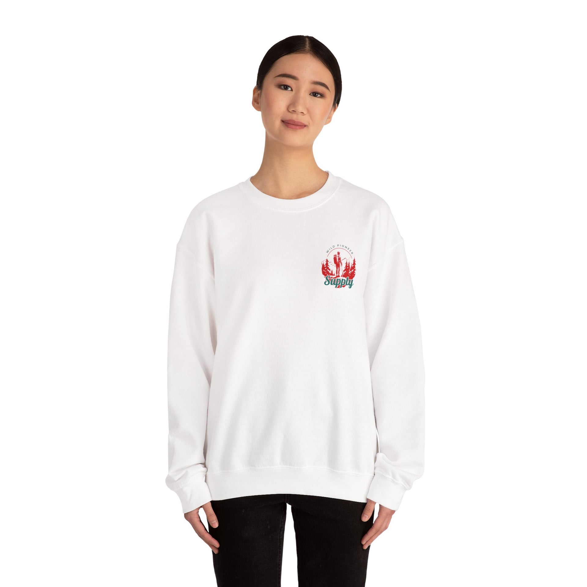 Crewneck Sweatshirt with Red Coral 'Snugly' Chest Embroidery
