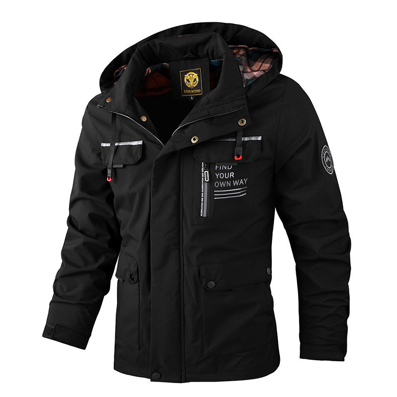 Mens Casual Windbreaker Jacket Hooded Waterproof Winter Soft Shell Coat