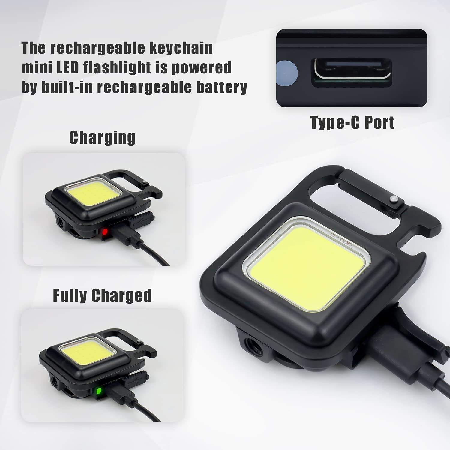Mini COB Work Light Type C Rechargeable Magnetic Keychain Lamp