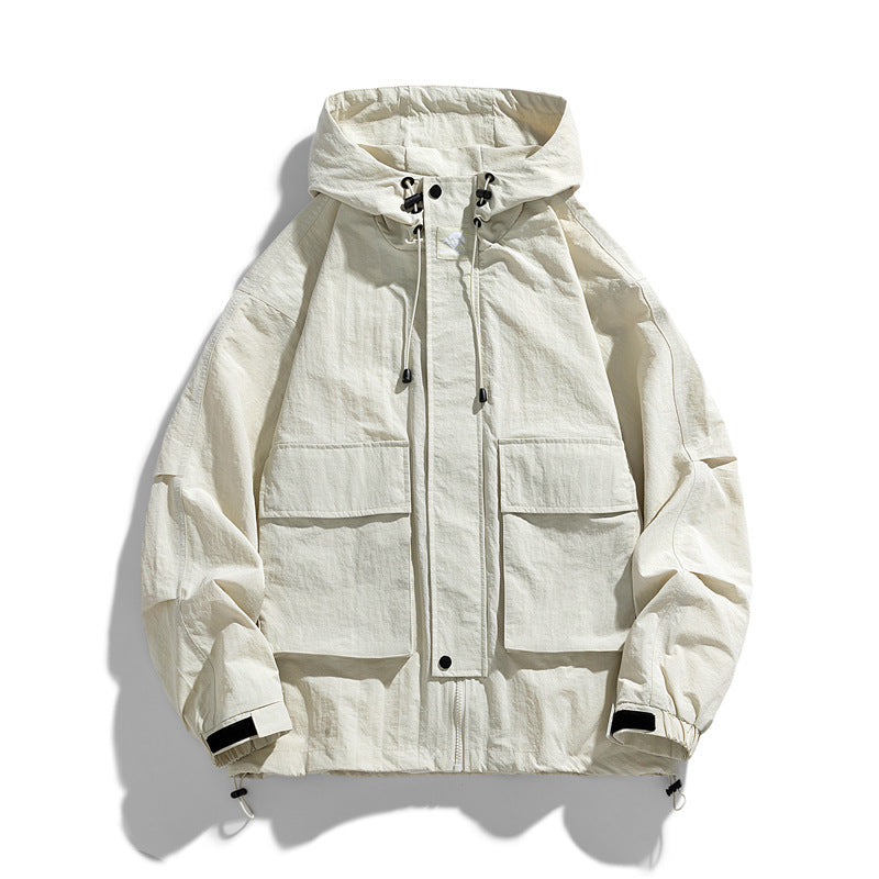 Outdoor Windproof Waterproof Hooded Jacket Loose Fit Workwear Style