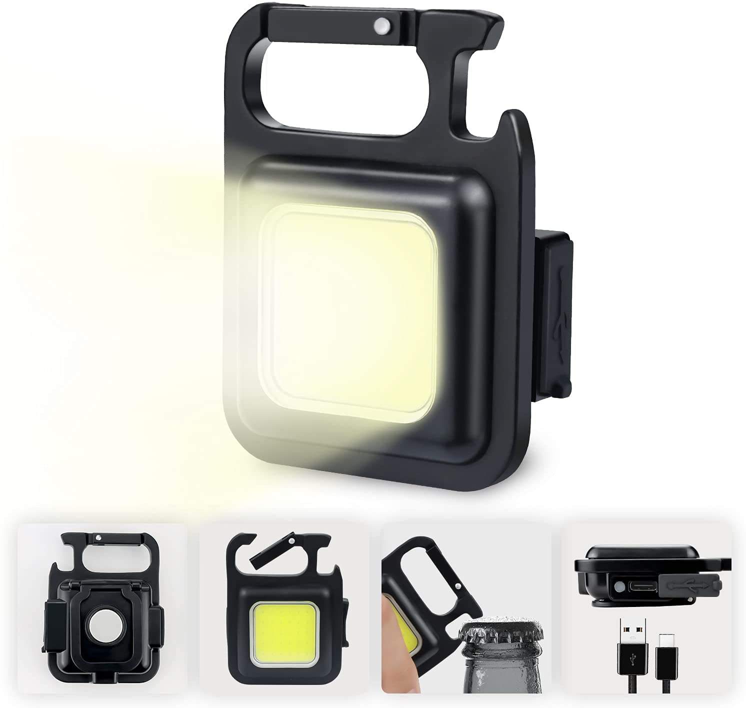 Mini COB Work Light Type C Rechargeable Magnetic Keychain Lamp