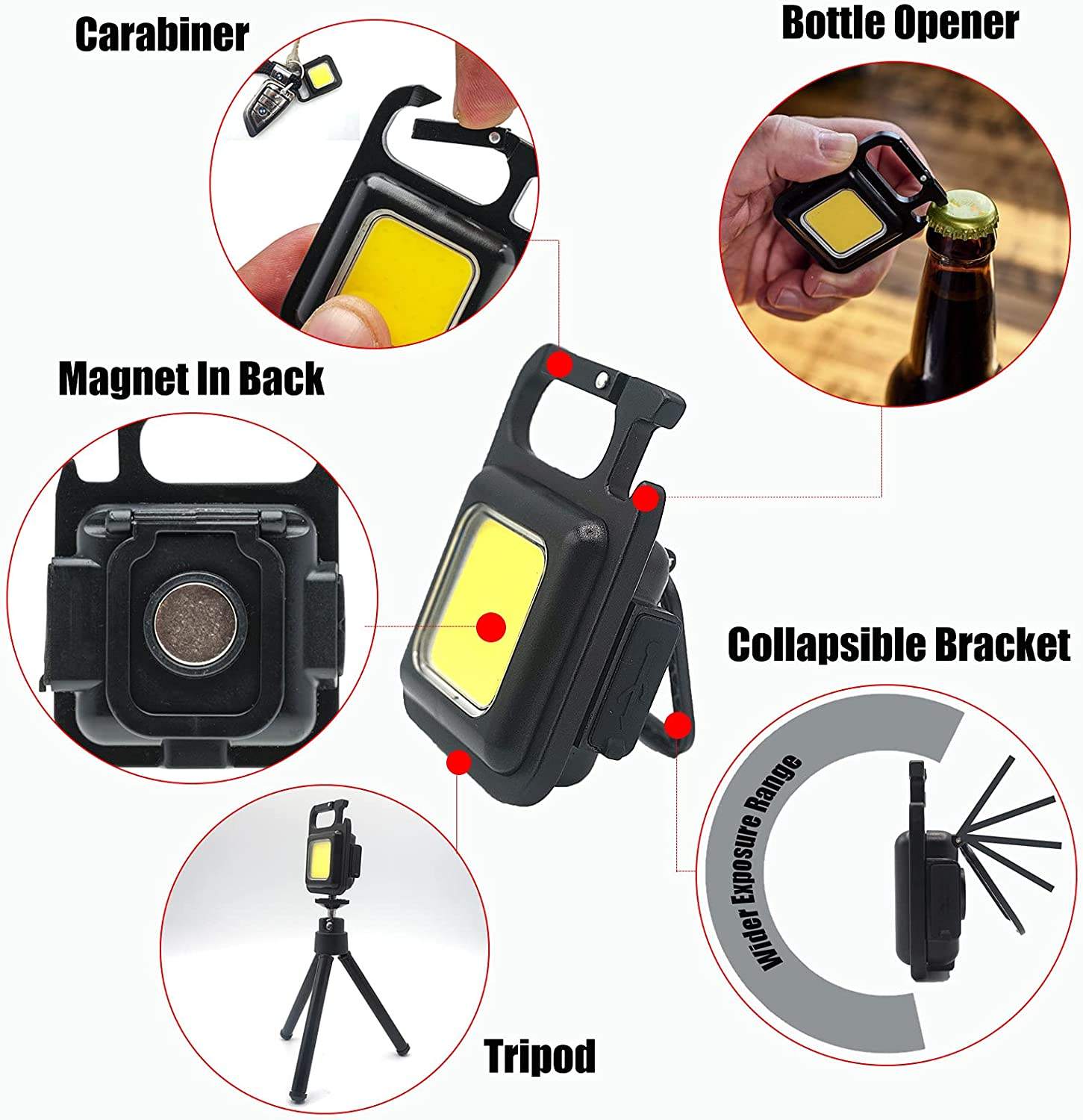 Mini COB Work Light Type C Rechargeable Magnetic Keychain Lamp