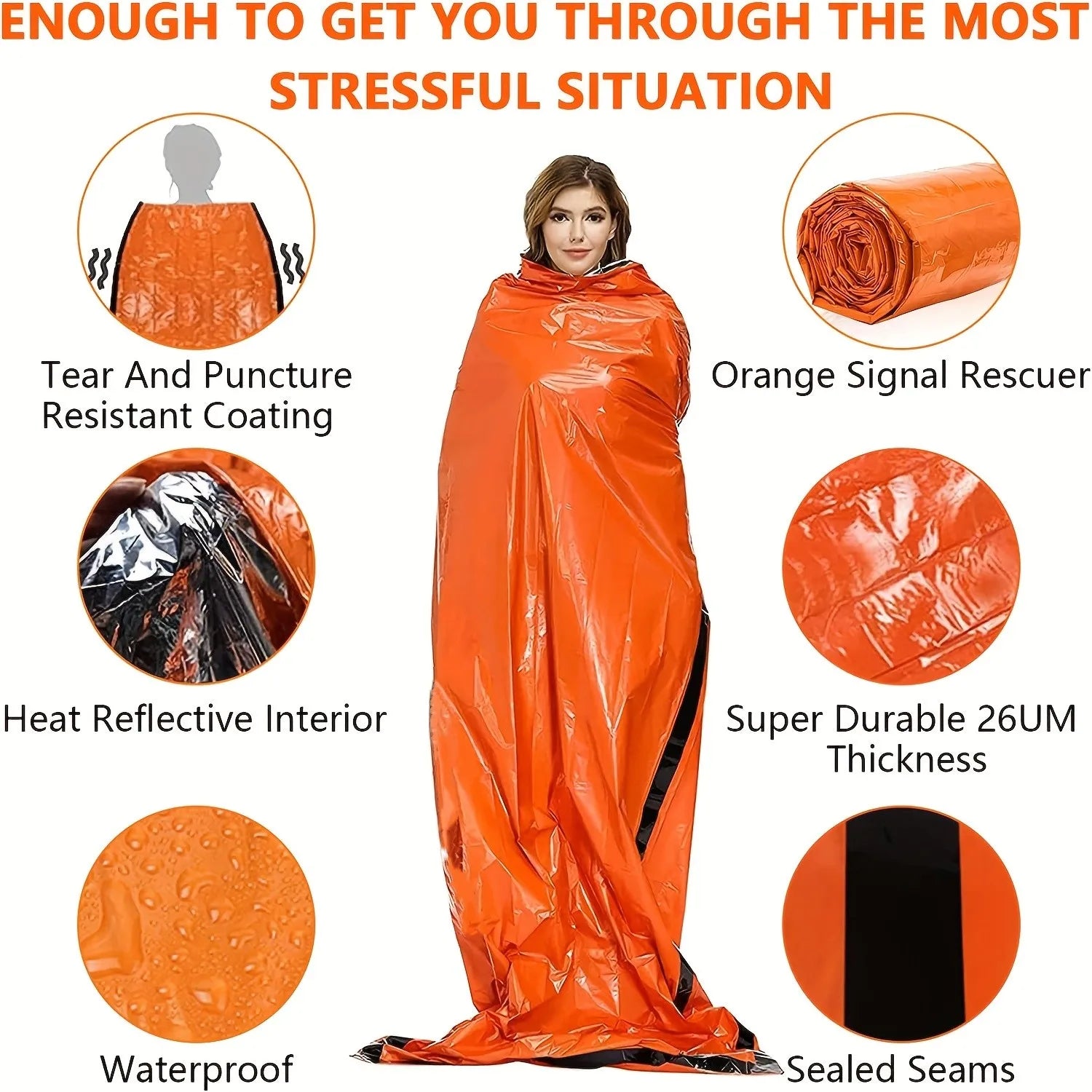 Waterproof Emergency Survival Sleeping Bag Thermal Mylar Camping Rescue Gear