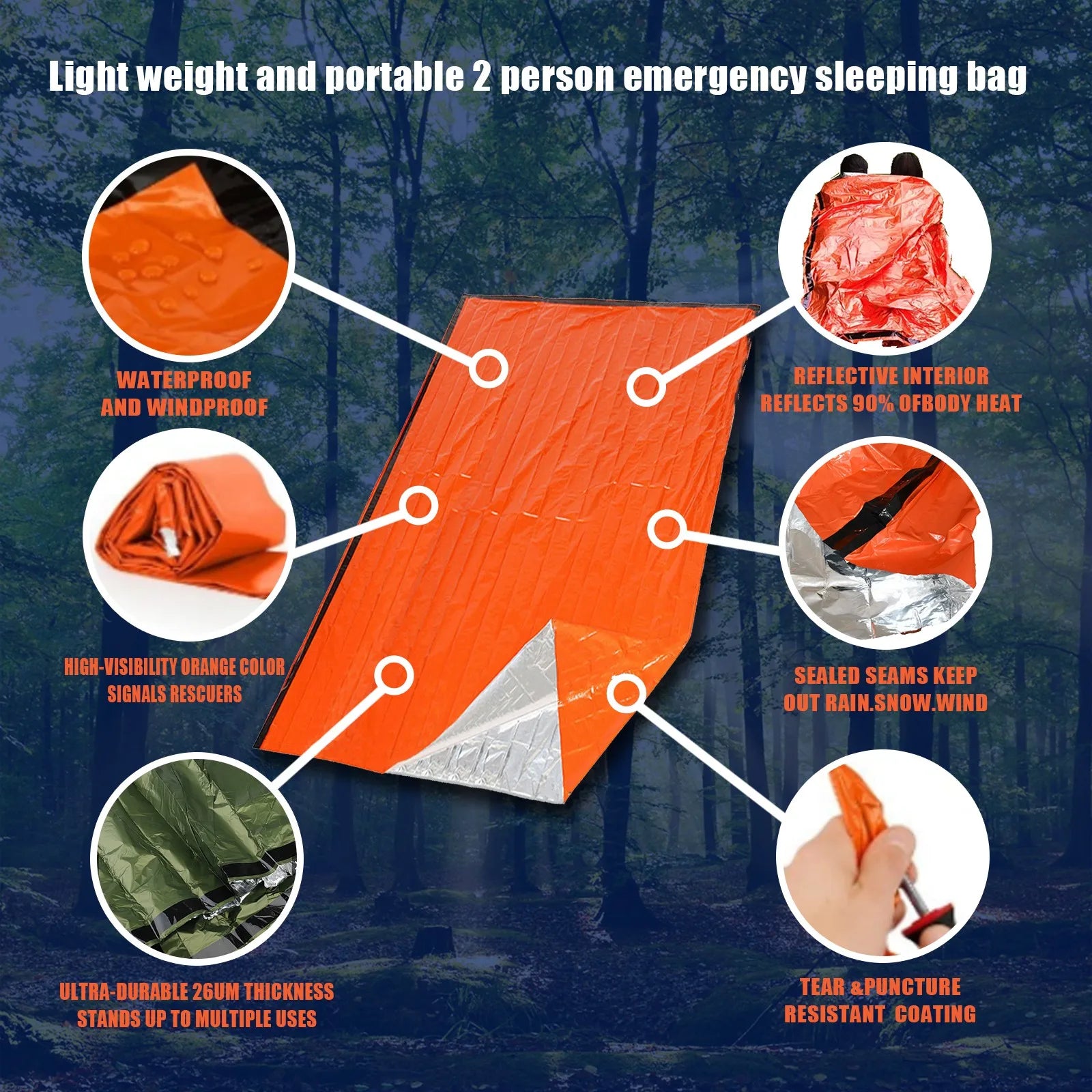 Waterproof Emergency Survival Sleeping Bag Thermal Mylar Camping Rescue Gear