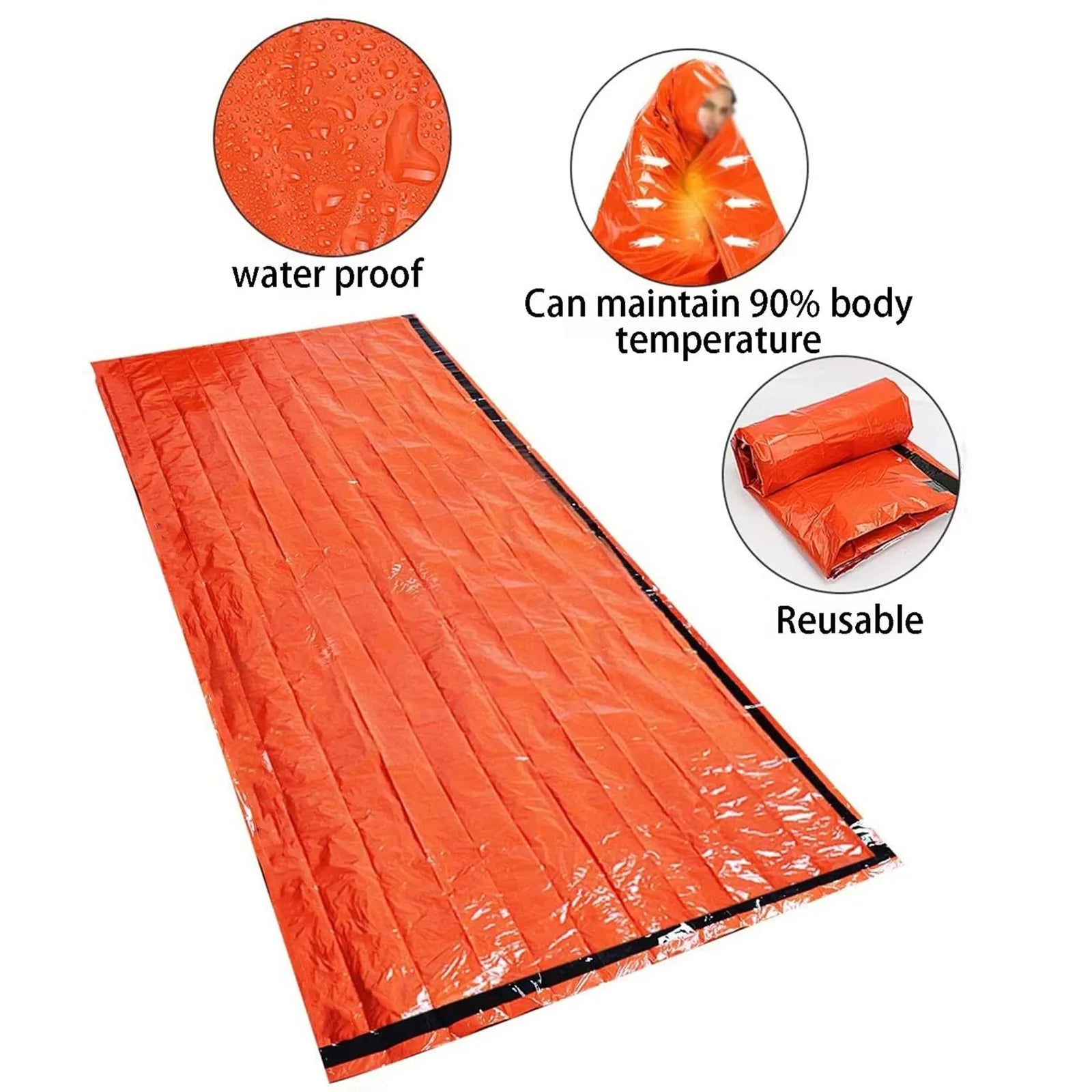 Waterproof Emergency Survival Sleeping Bag Thermal Mylar Camping Rescue Gear