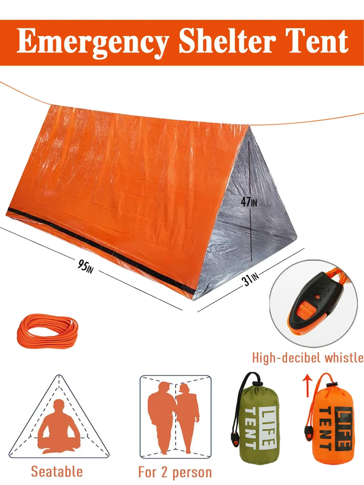2 Person Emergency Tent Waterproof Camping Travel Shelter Outdoor Gear
