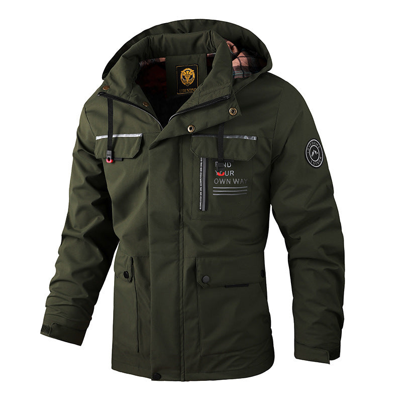 Mens Casual Windbreaker Jacket Hooded Waterproof Winter Soft Shell Coat