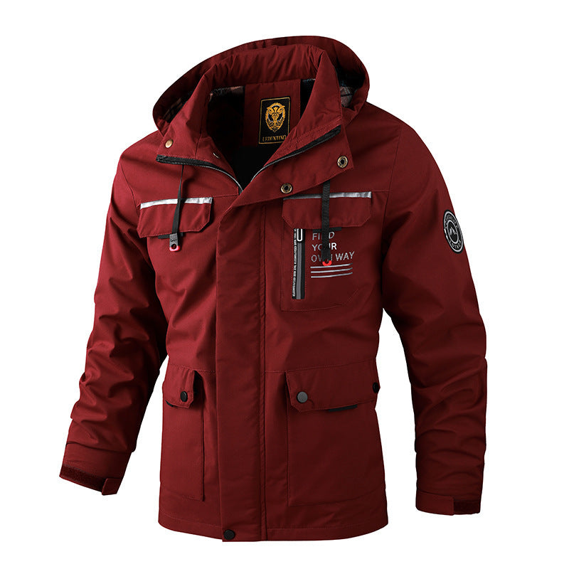 Mens Casual Windbreaker Jacket Hooded Waterproof Winter Soft Shell Coat