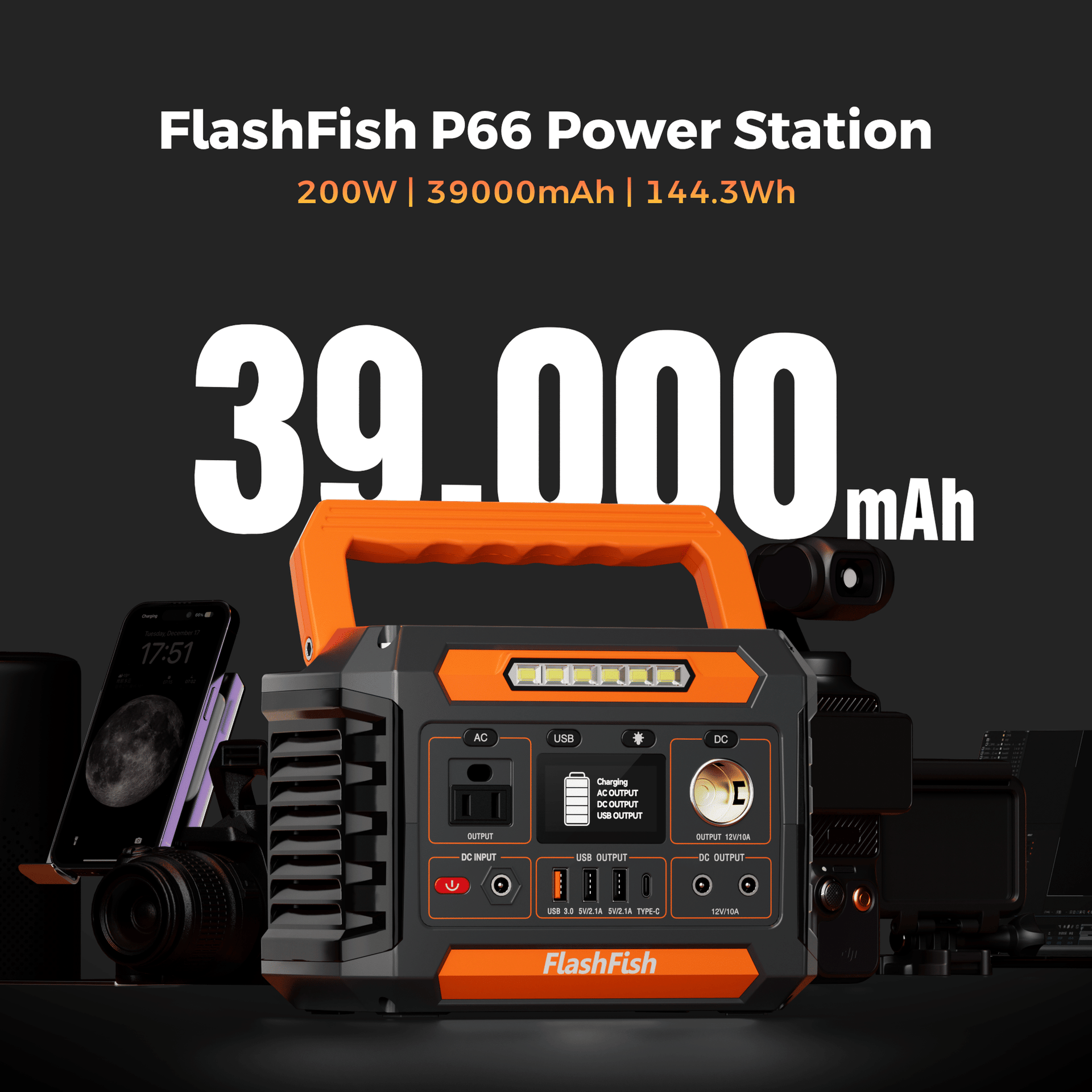 Flashfish P66A 200W Solar Generator Portable Power Station 144Wh