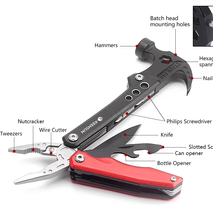 Multifunction Camping Hammer Tool Stainless Steel Screwdriver Pliers Combo