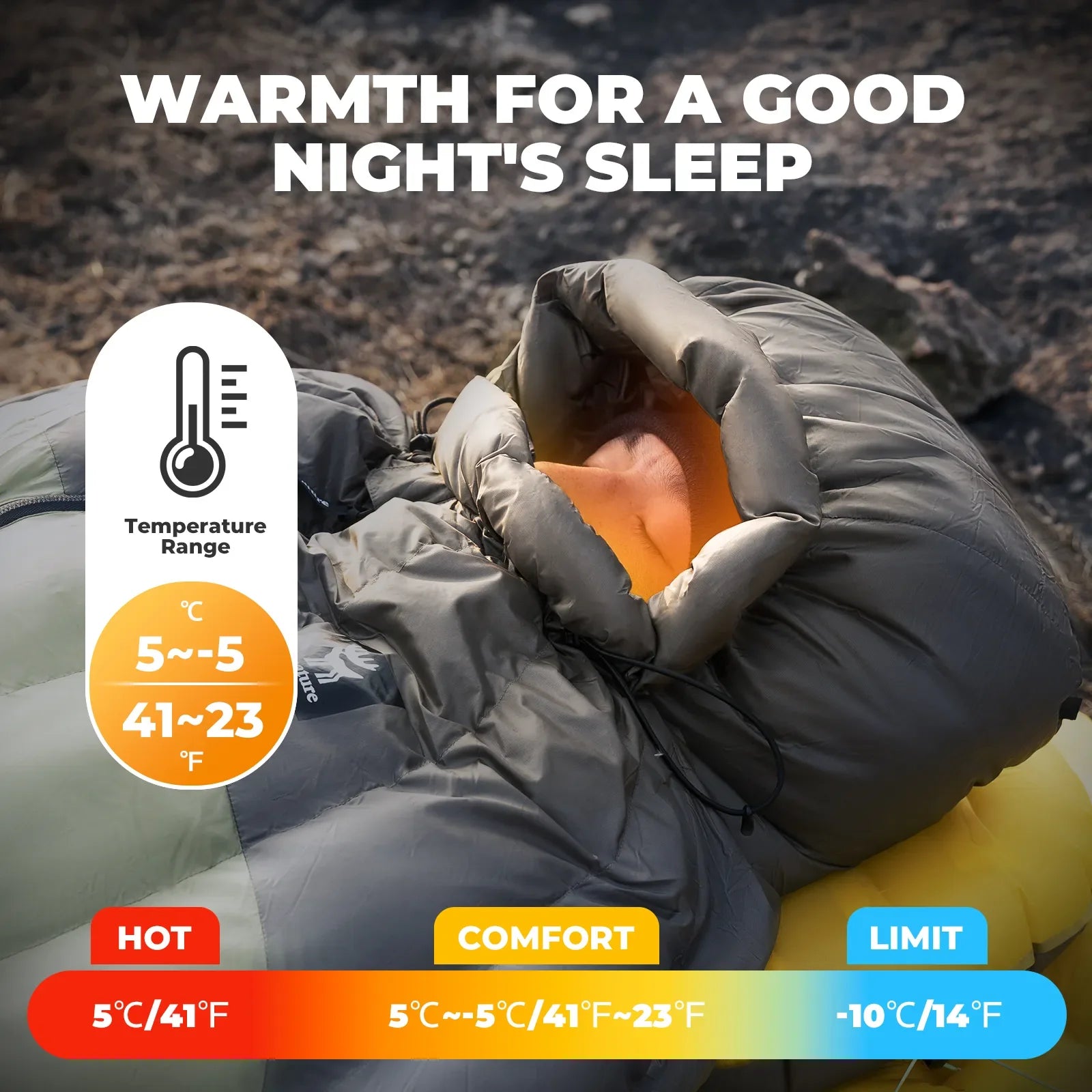 650 Fill Down Mummy Sleeping Bag Waterproof Backpacking Camping 23F